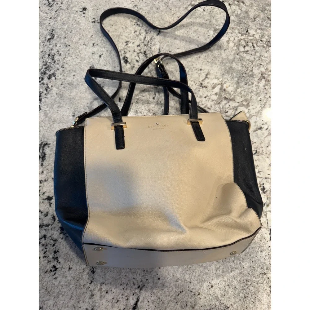 Kate Spade Hayden Women's Handbag Beige Black Adjustable Strap‎ Crossbody Bag